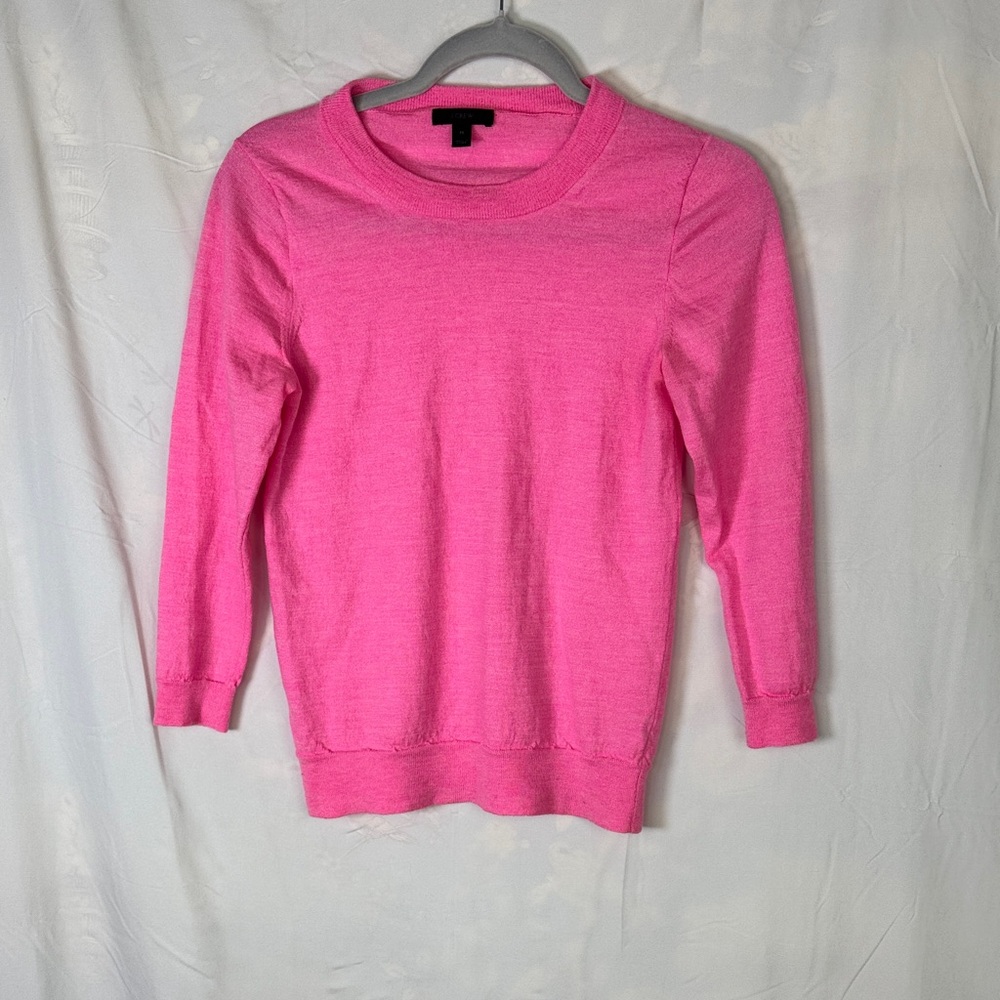 J. Crew Bright Pink 100% Merino Wool Crew Neck Sweater M